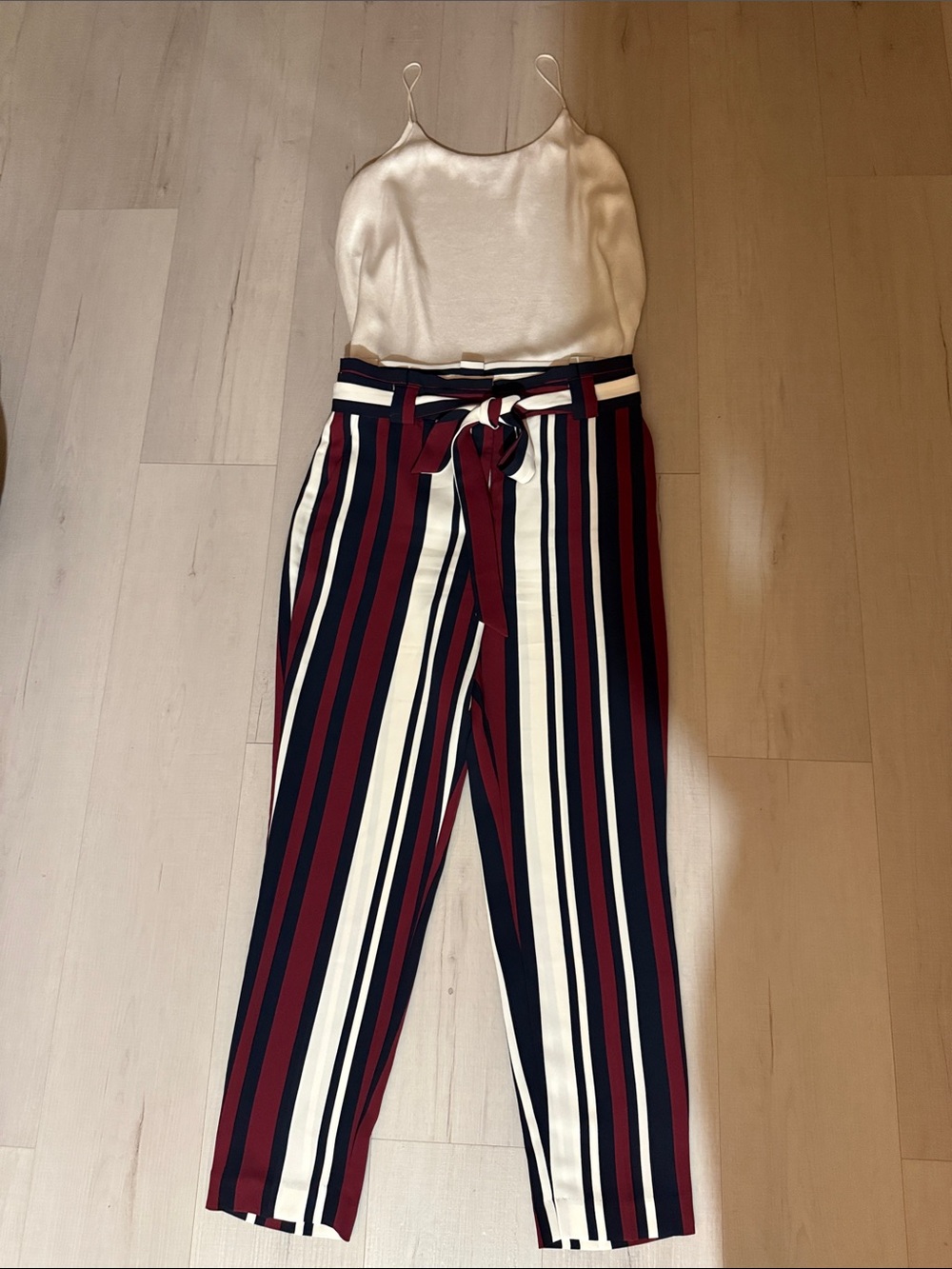 Express Burgundy Navy and White Striped Straight Leg Pants